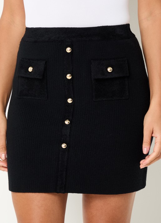 Claudie Pierlot Maxine ribgebreide minirok in wolblend met opgestikte zakken