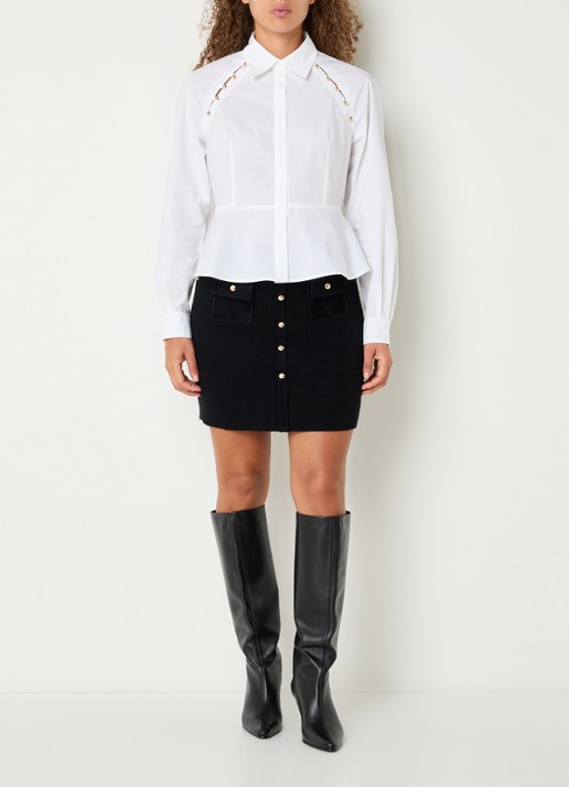 Claudie Pierlot Maxine ribgebreide minirok in wolblend met opgestikte zakken - voorkant 3 zwart