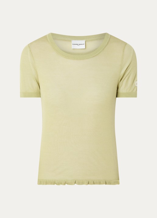Claudie Pierlot Melight semi-transparante top in zijdeblend - voorkant 2 lindegroen