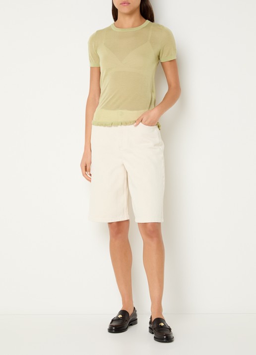Claudie Pierlot Melight semi-transparante top in zijdeblend - voorkant 3 lindegroen