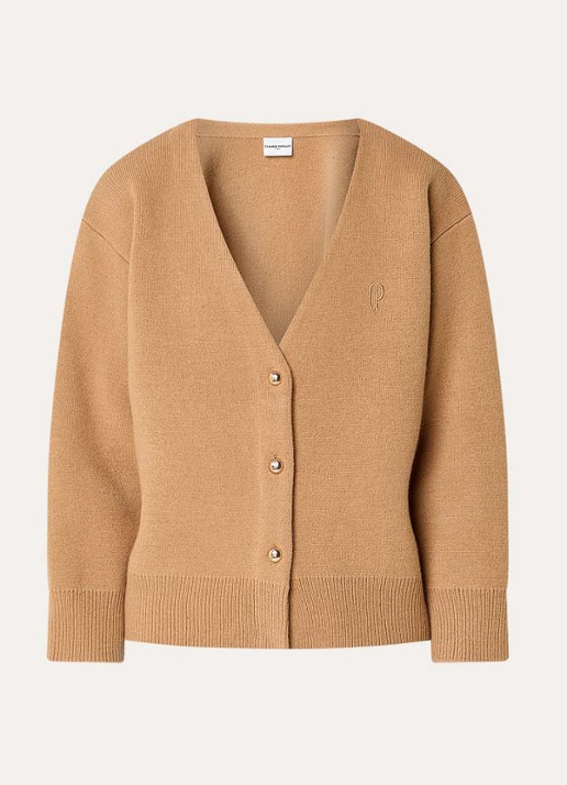 Claudie Pierlot Messina fijngebreid vest in wolblend met logoborduring - voorkant camel