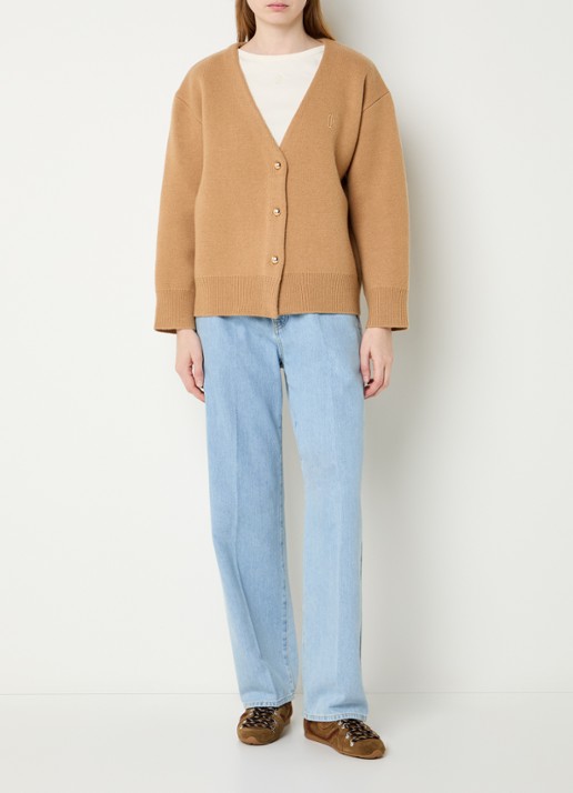 Claudie Pierlot Messina fijngebreid vest in wolblend met logoborduring - voorkant 2 camel