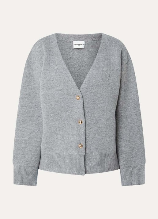Claudie Pierlot Messina fijngebreid vest in wolblend met logoborduring - voorkant grijs