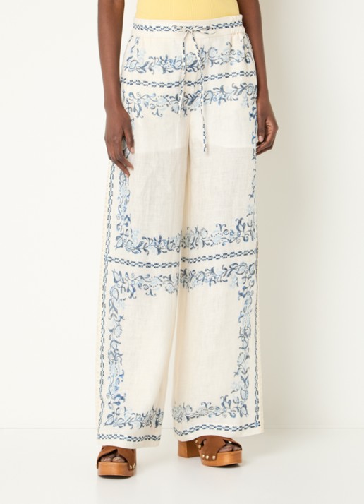 Claudie Pierlot Mid waist wide fit palazzo broek met steekzakken en details van kant