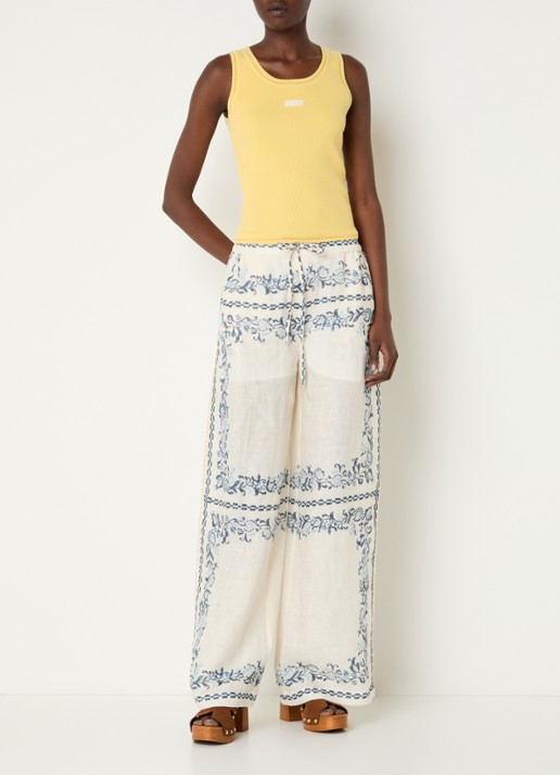 Claudie Pierlot Mid waist wide fit palazzo broek met steekzakken en details van kant - voorkant 2 creme