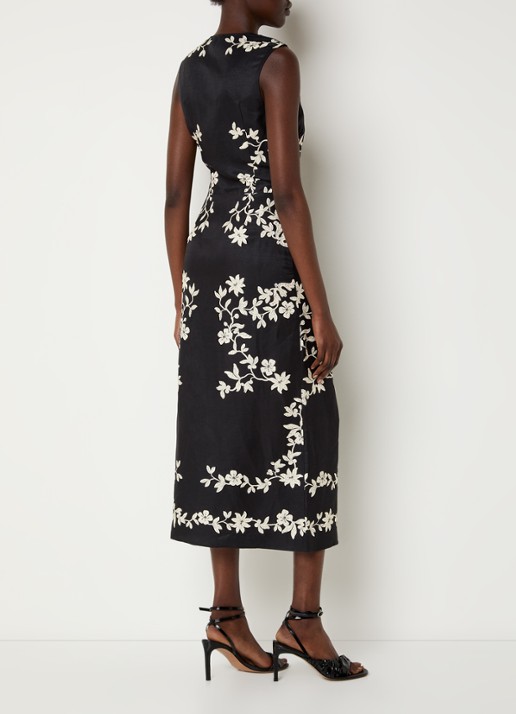 Claudie Pierlot Midi jurk in linnenblend met split en print - achterkant zwart