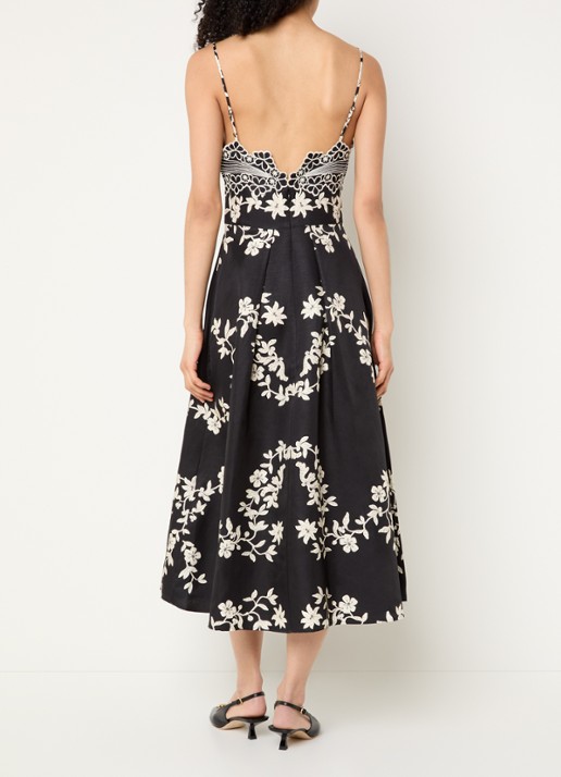Claudie Pierlot Midi jurk met bloemenprint en borduring - achterkant zwart