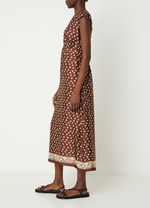 Claudie Pierlot Midi jurk met bloemenprint en cut-out detail - voorkant 4 bruin