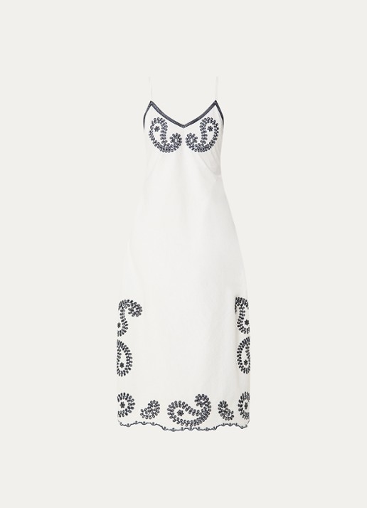 Claudie Pierlot Midi jurk met broderie - voorkant 2 gebroken wit
