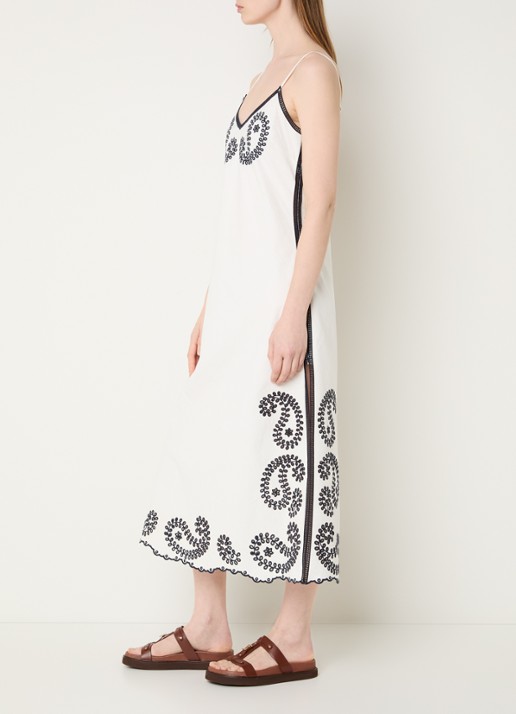Claudie Pierlot Midi jurk met broderie - voorkant 3 gebroken wit