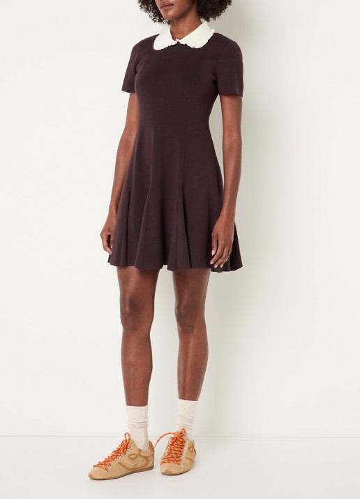 Claudie Pierlot Midi jurk met kraag - voorkant 4 aubergine