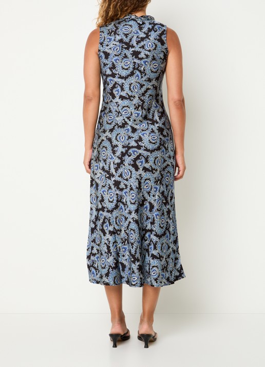 Claudie Pierlot Midi jurk met paisley dessin en split - achterkant blauw
