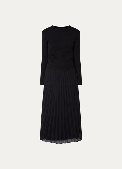 Claudie Pierlot Midi jurk met plissé - voorkant zwart