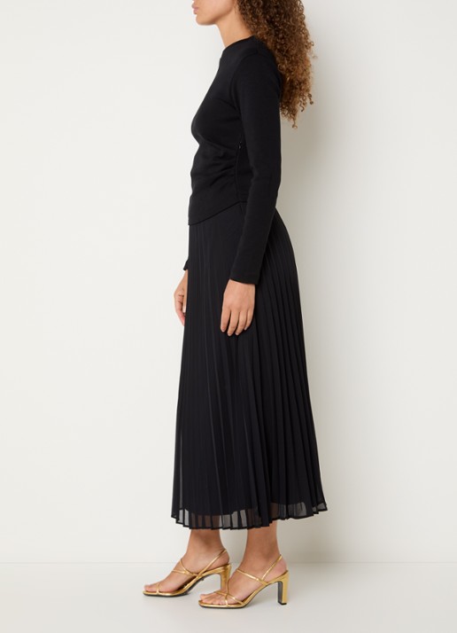 Claudie Pierlot Midi jurk met plissé - voorkant 2 zwart