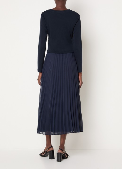 Claudie Pierlot Midi jurk met plissé - achterkant 2 donkerblauw
