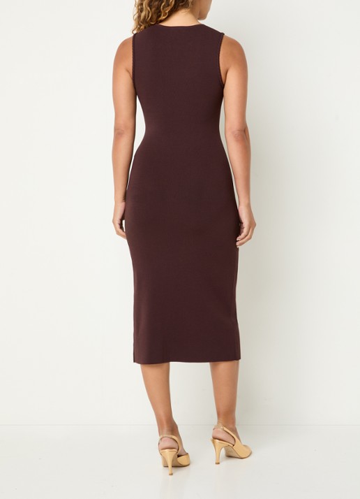 Claudie Pierlot Midi jurk met sierknopen - achterkant donkerbruin