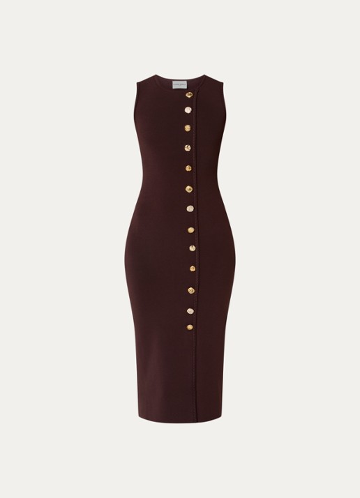 Claudie Pierlot Midi jurk met sierknopen - voorkant 3 donkerbruin