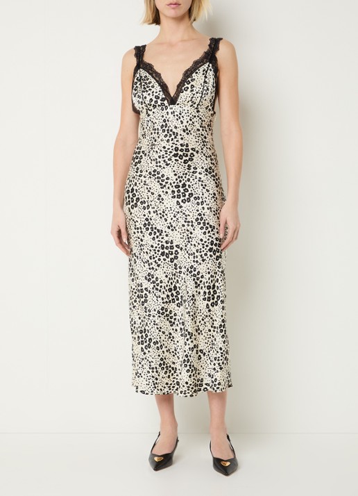 Claudie Pierlot Midi jurk van satijn met print en details van kant
