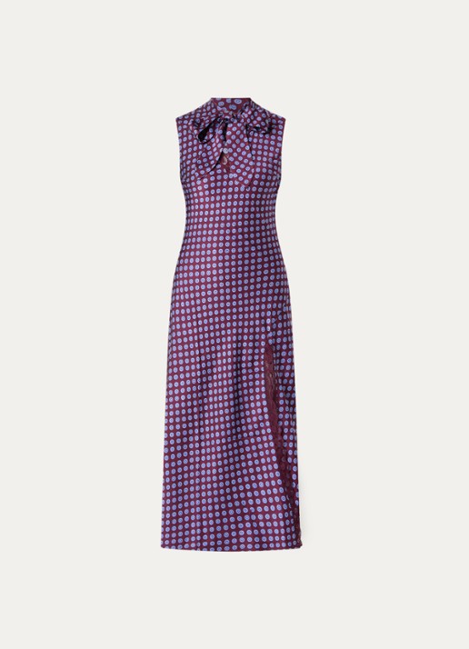 Claudie Pierlot Midi jurk van satijn met print - voorkant aubergine