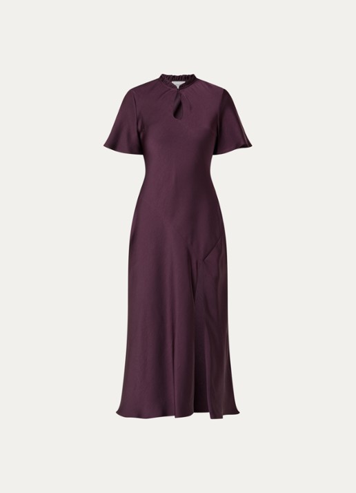 Claudie Pierlot Midi jurk van satijn met split - voorkant aubergine