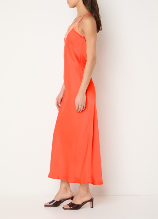 Claudie Pierlot Midi jurk van satijn - achterkant koraalrood
