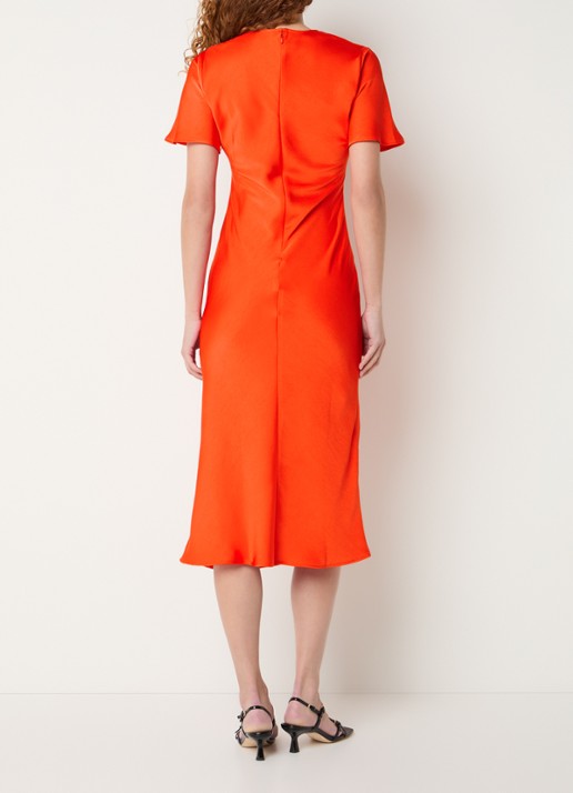 Claudie Pierlot Midi jurk van satijn - achterkant 2 koraalrood