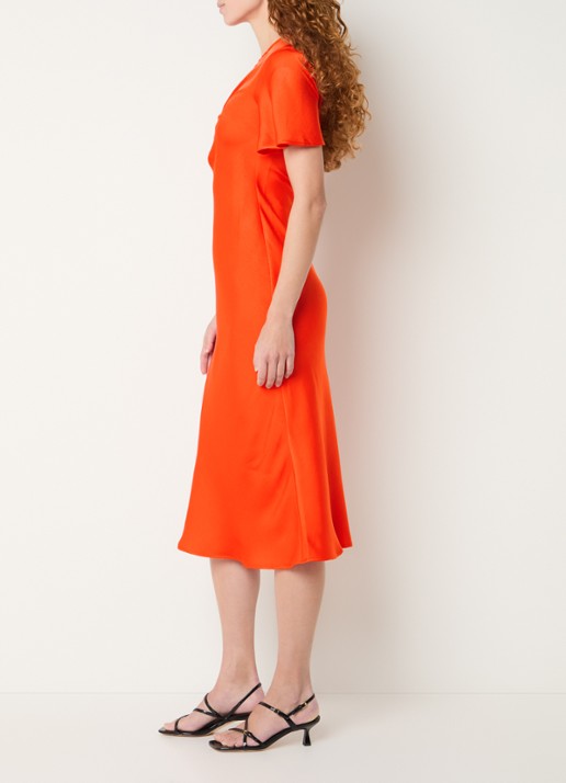 Claudie Pierlot Midi jurk van satijn - voorkant 4 koraalrood
