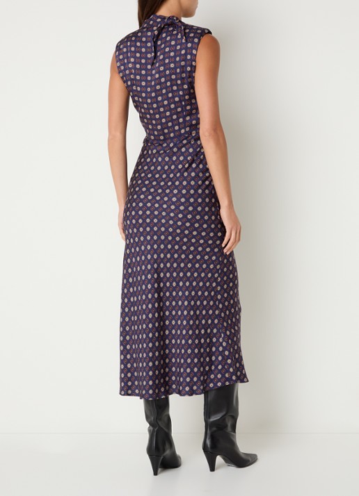 Claudie Pierlot Midi kokerjurk met schoudervulling en print - achterkant donkerblauw