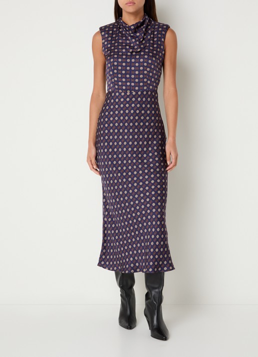 Claudie Pierlot Midi kokerjurk met schoudervulling en print - detail 2 donkerblauw