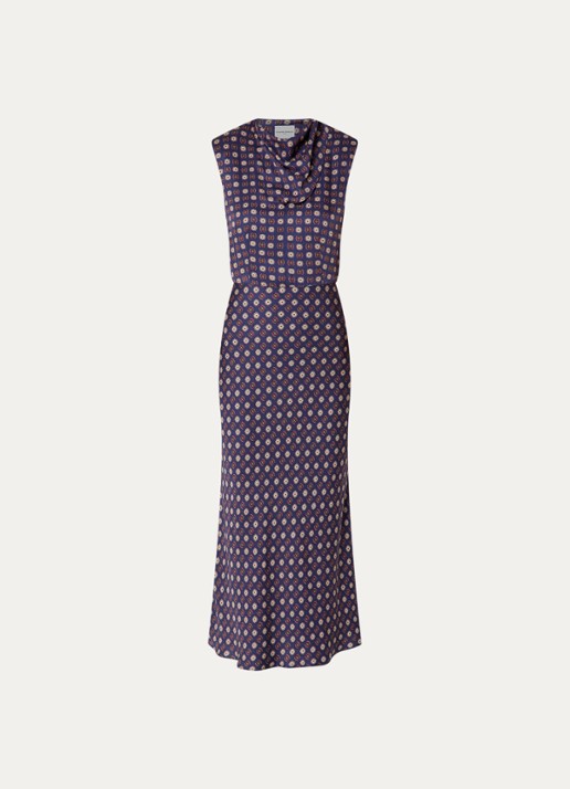 Claudie Pierlot Midi kokerjurk met schoudervulling en print - voorkant 3 donkerblauw