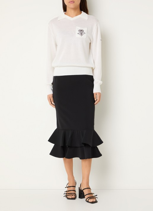 Claudie Pierlot Midi kokerrok met volant - voorkant 2 zwart