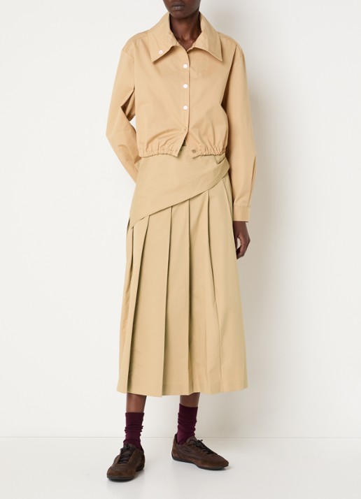 Claudie Pierlot Midi plooirok met steekzakken - voorkant 4 camel