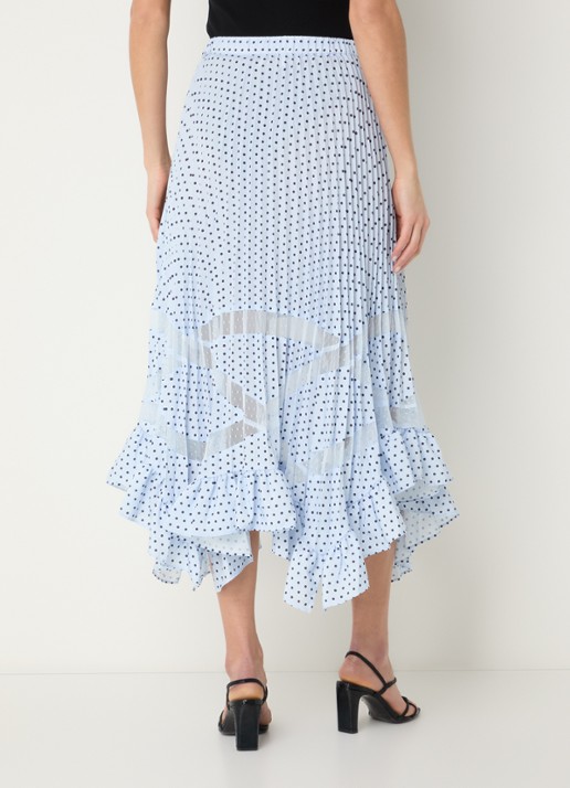 Claudie Pierlot Midi plooirok met stippenprint  - achterkant 3 lichtblauw