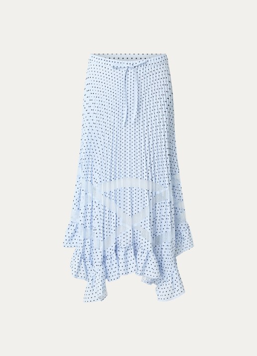 Claudie Pierlot Midi plooirok met stippenprint  - voorkant lichtblauw