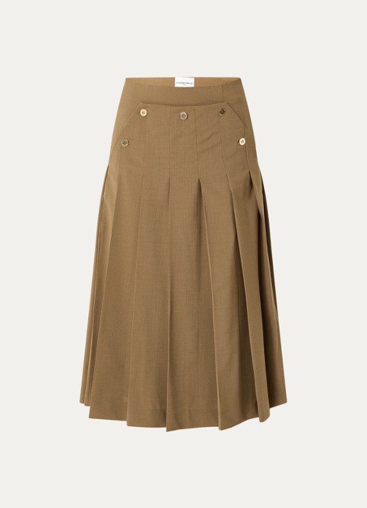 Claudie Pierlot Midi rok in wolblend met plissé - voorkant 3 camel