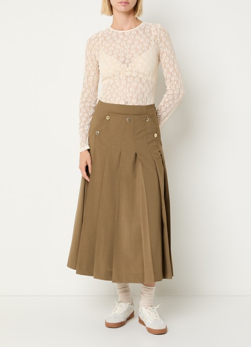 Claudie Pierlot Midi rok in wolblend met plissé - voorkant 4 camel
