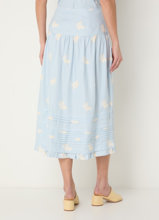 Claudie Pierlot Midi rok met bloemenprint - achterkant 4 lichtblauw