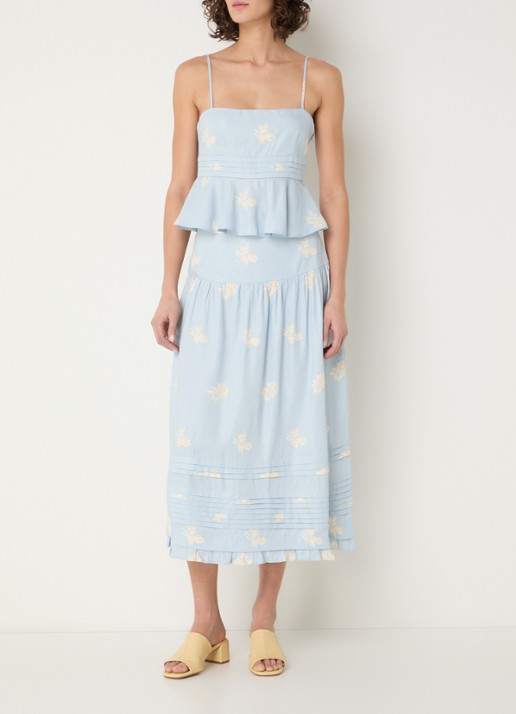 Claudie Pierlot Midi rok met bloemenprint - voorkant 3 lichtblauw