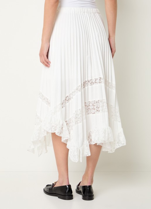 Claudie Pierlot Midi rok met broderie en plooien - achterkant 4 gebroken wit