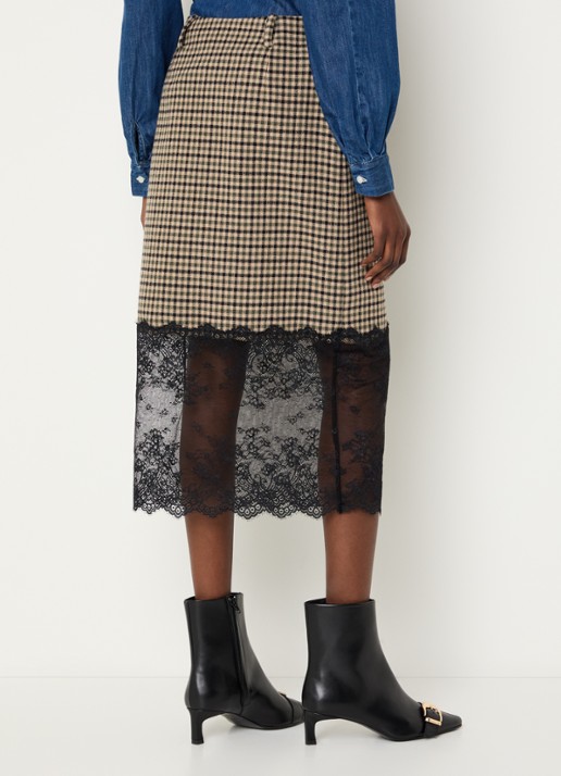 Claudie Pierlot Midi rok met details van kant - achterkant camel