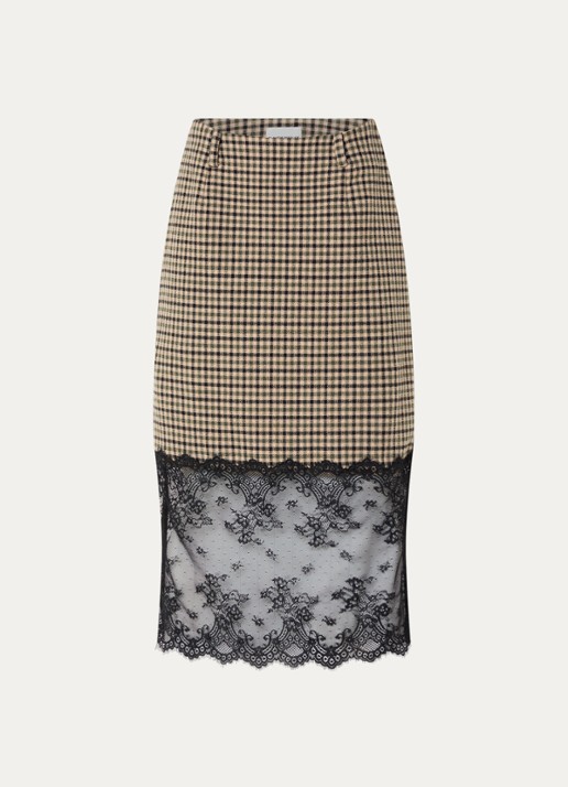 Claudie Pierlot Midi rok met details van kant - voorkant 2 camel