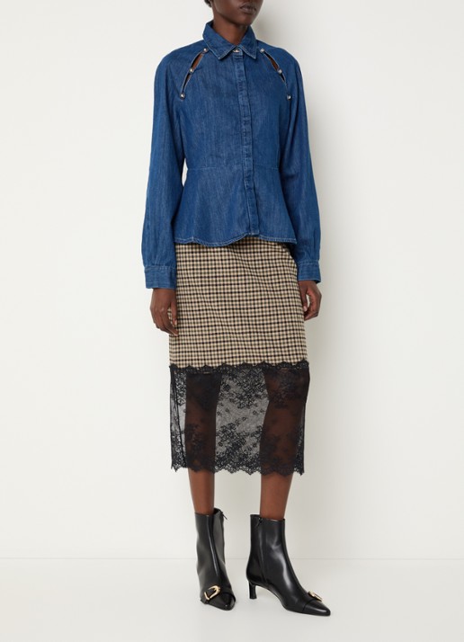 Claudie Pierlot Midi rok met details van kant - voorkant 3 camel