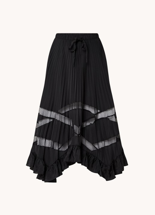 Claudie Pierlot Midi rok met plissé en volant - voorkant 3 zwart