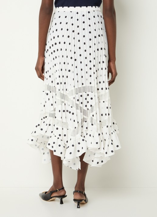 Claudie Pierlot Midi rok met stippenprint en plissé  - achterkant gebroken wit