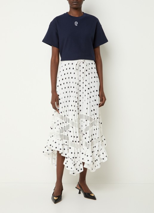Claudie Pierlot Midi rok met stippenprint en plissé  - voorkant 4 gebroken wit