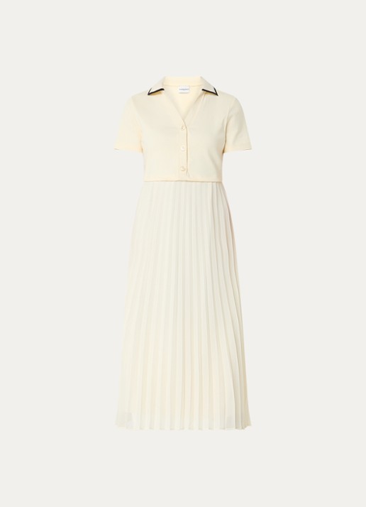 Claudie Pierlot Midi tuniekjurk met plissé - voorkant 2 lichtgeel