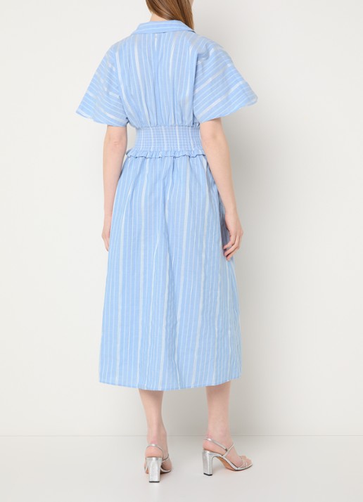 Claudie Pierlot Midi tuniekjurk met streepprint en smockwerk - achterkant 4 lichtblauw