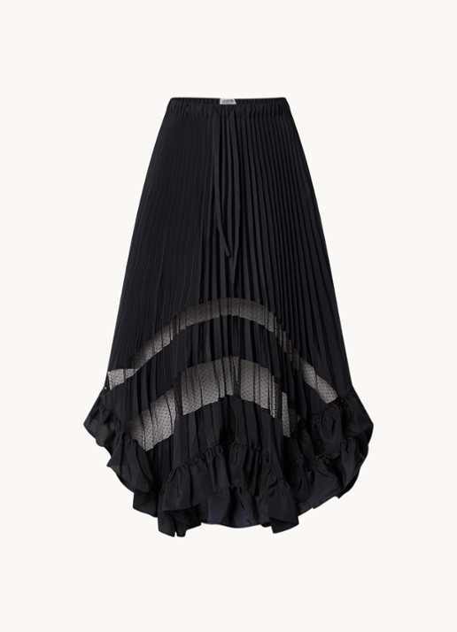 Claudie Pierlot Midirok met plissé en volant - voorkant donkerblauw