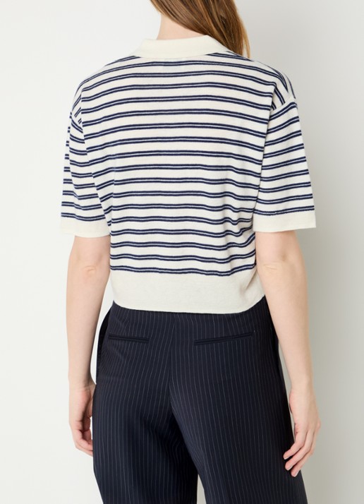 Claudie Pierlot Millys fijngebreide polo van wol met streepprint - achterkant gebroken wit