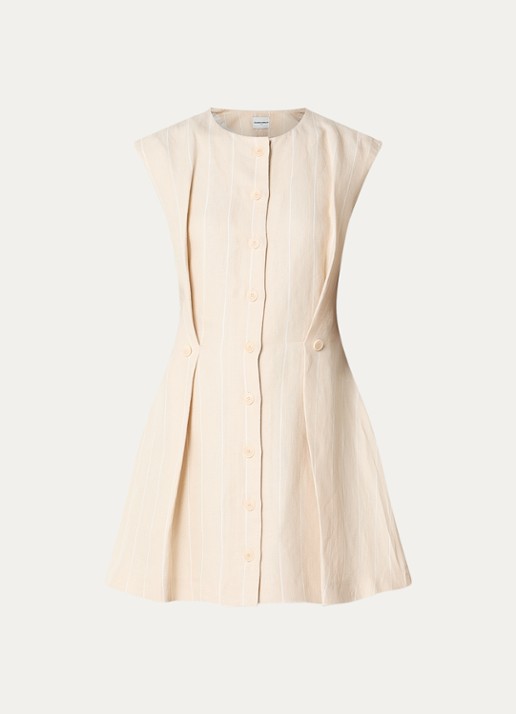 Claudie Pierlot Mini A-lijn jurk in linnenblend met streepprint - voorkant 3 zand